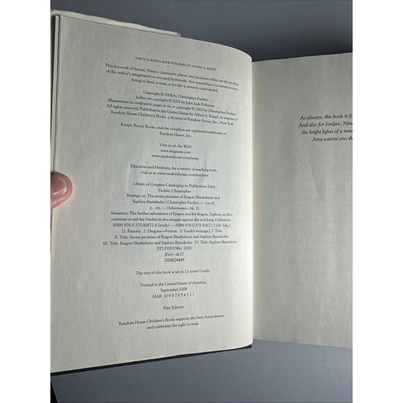 Brisingr 2008 Christopher Paolini FIRST EDITION Hardcover With Dust Jacket - Picture 9 of 10
